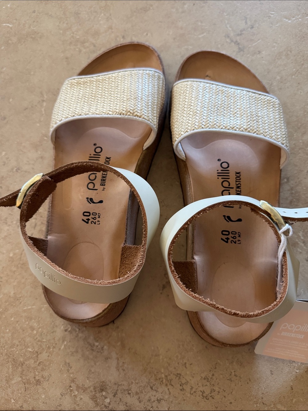 Papillio by Birkenstock Cream Woven Ankle Strap Slide Sandals